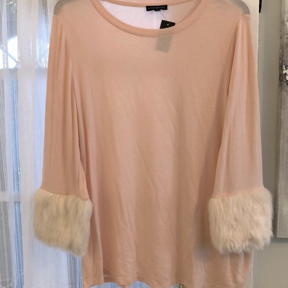 Lane Bryant sz18/20 pink sweater w faux fur slvs